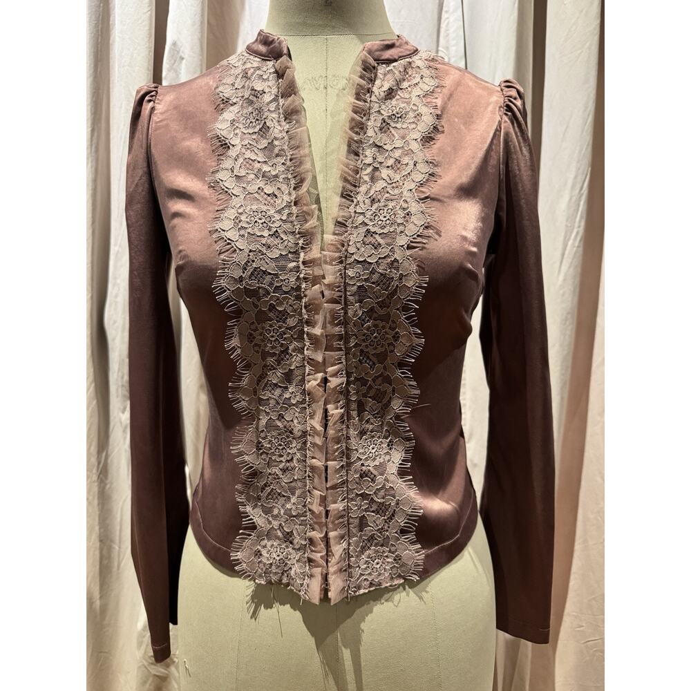 Vintage Ann Ferriday Mocha Mousse Stretch Rayon/lace Jacket/blouse